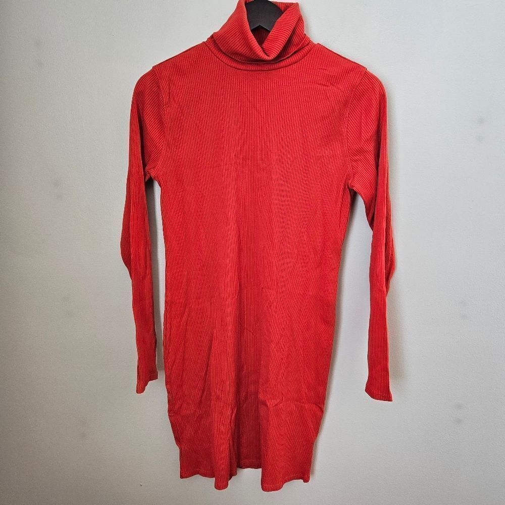 Wild Fable Dress Turtleneck Long Sleeve Orange Red Ribbed Mini Casual Basics